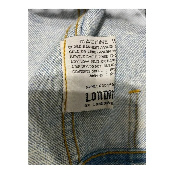 London Fog, Blue Denim Jacket with Brown leather Collar - Picture 13 of 15
